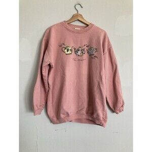 Vintage Tea Time Pullover Sweatshirt LARGE Pink Cotton